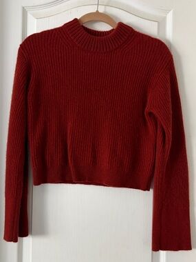 J. Crew 100% Cashmere Red Ribbed Cropped Crewneck Sweater